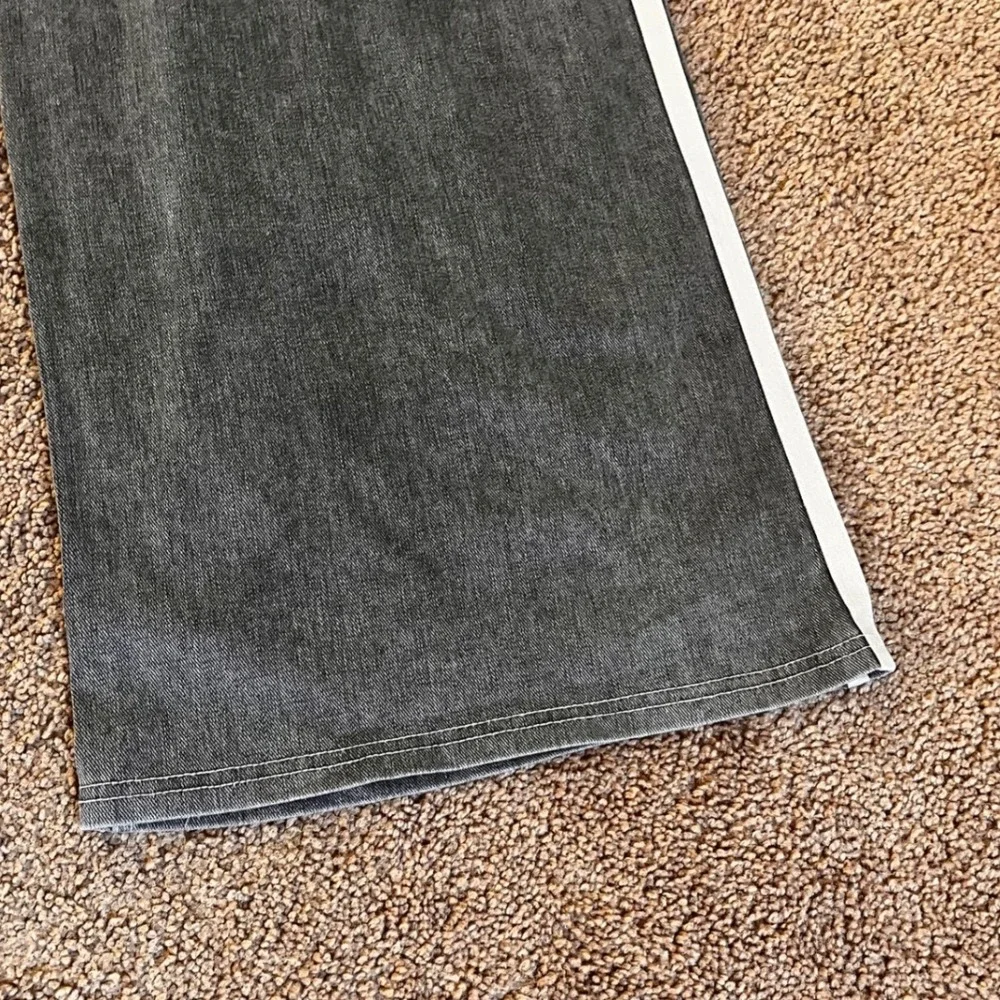 Halara Womens Wide Leg Denim Trousers Washed Grey White Side Stripe Size M New - Picture 6 of 10